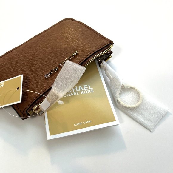 NWT MICHAEL KORS Jet Set Saffiano Leather Coin Pouch ID Holder Wallet Brown - Picture 5 of 6